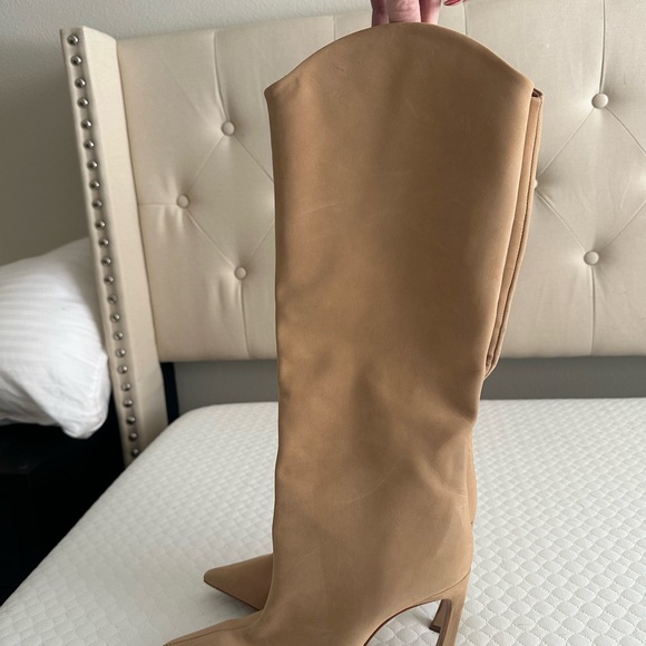 SCHUTZ Maryana Sculpt Nubuck Tan Heeled Boots - Picture 3 of 6